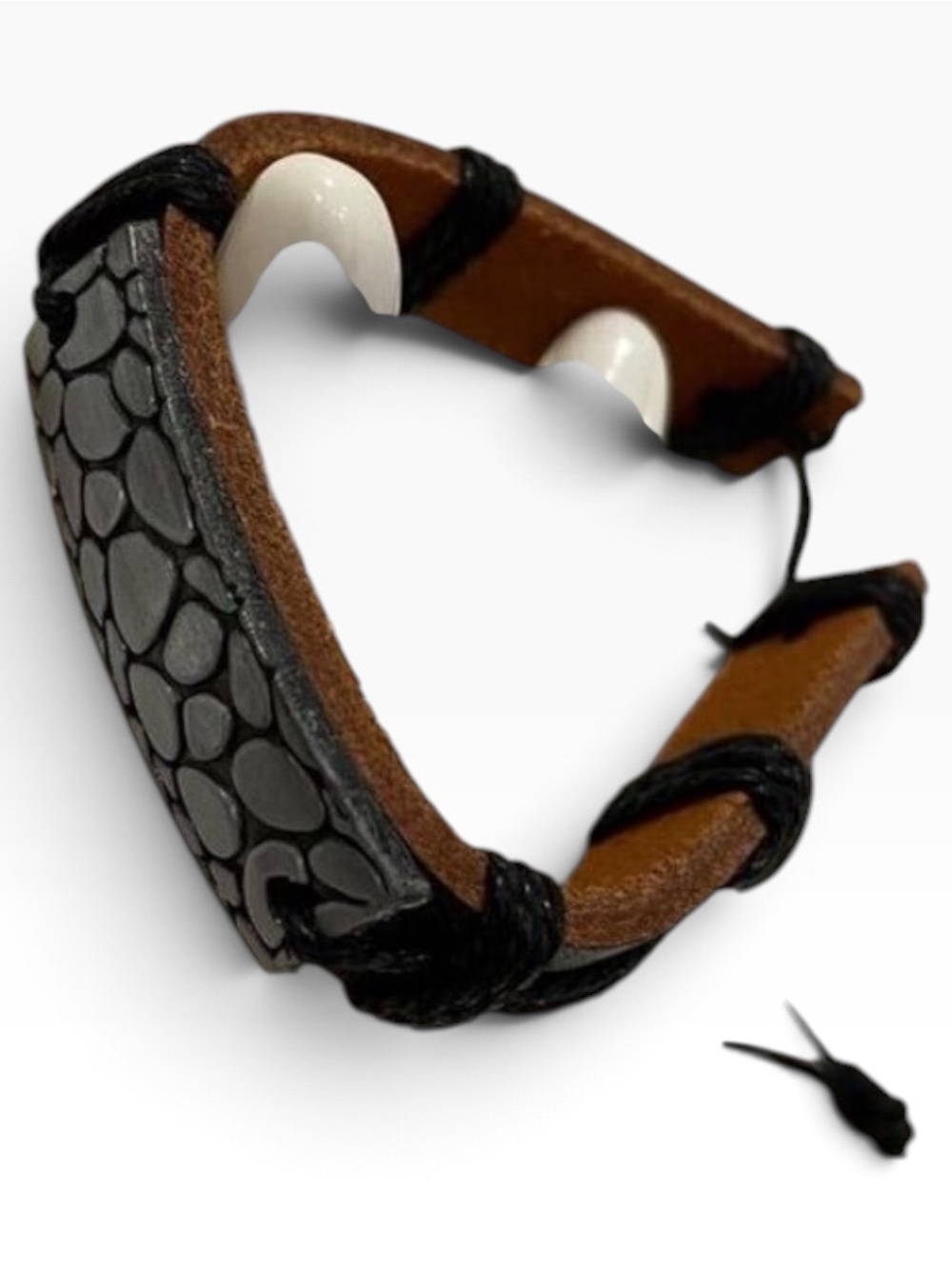 Genuine Leather & Rope Adjustable Bracelet With Textured Metal Accent anima
